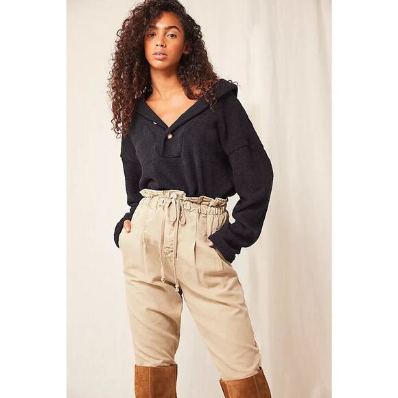 Free People Tops - Free People x FP Beach Bino Pullover Button Crop Gathered Sweater Black Small